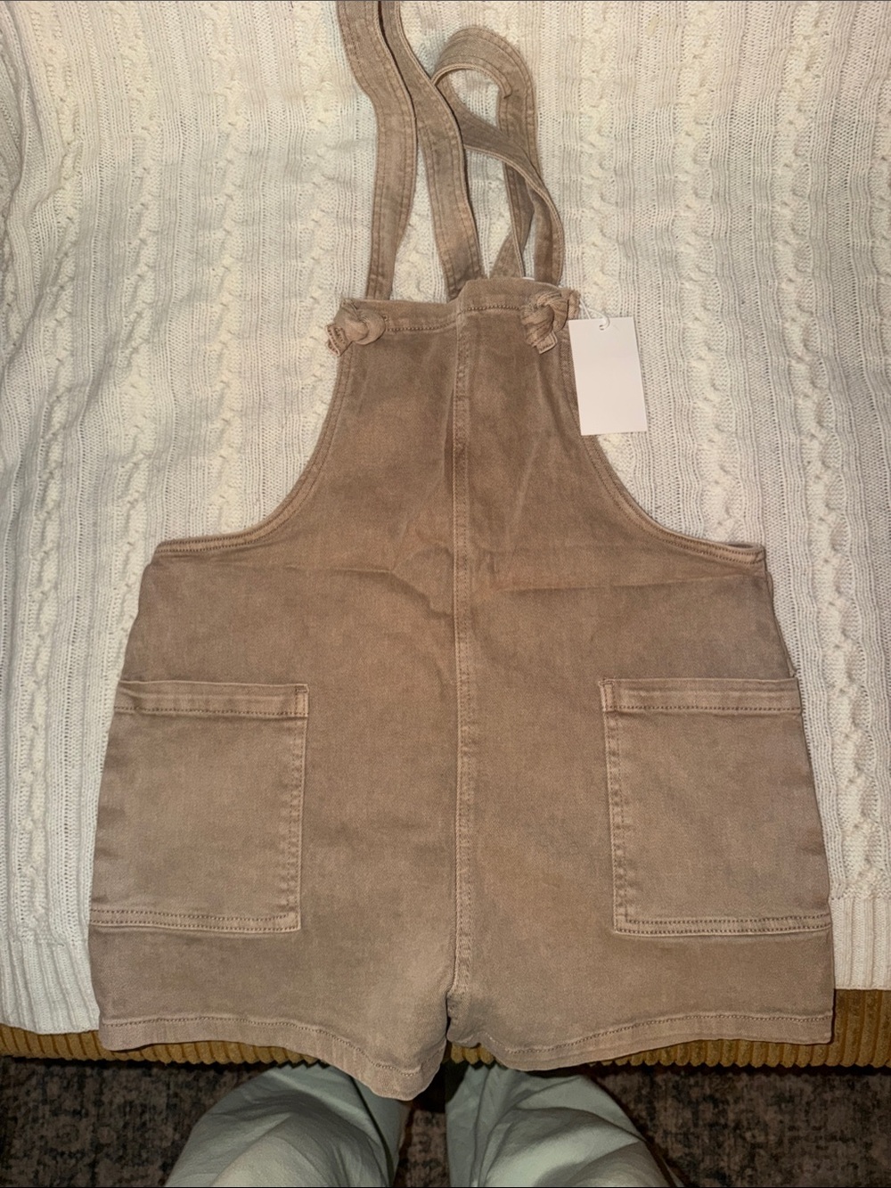 Women’s Tan Short Denim Romper Overalls